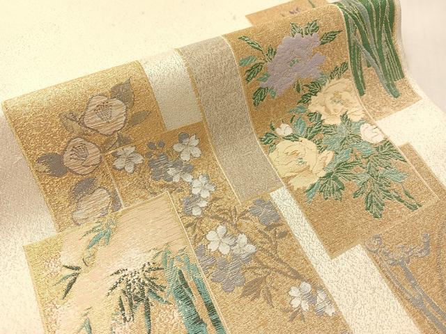 平和屋着物●九寸開き名古屋帯　寿光織　琳派色紙絵図　金糸　銀通し地　正絹　逸品　CABJ7478vp
