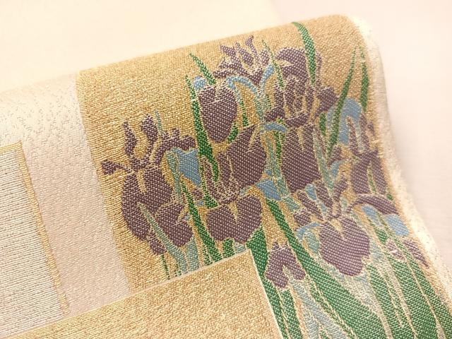 平和屋着物●九寸開き名古屋帯　寿光織　琳派色紙絵図　金糸　銀通し地　正絹　逸品　CABJ7478vp