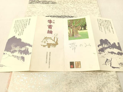 平和屋着物●石川県指定無形文化財 牛首紬 白山工房 手織り 角印 全通柄袋帯 幾何学花文 銀彩 証紙付き 正絹 逸品 CABJ7479vp