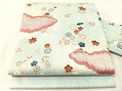 平和屋着物●九寸名古屋帯　駒刺繍　絞り　雲取り花文　正絹　逸品　CABJ7481vp