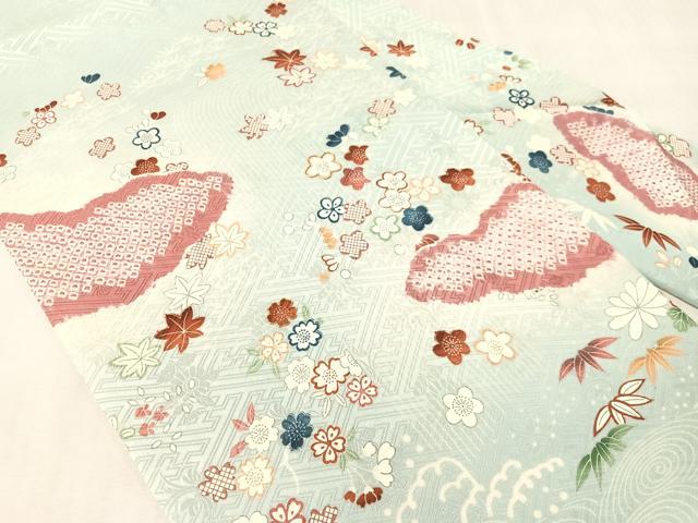 平和屋着物●九寸名古屋帯　駒刺繍　絞り　雲取り花文　正絹　逸品　CABJ7481vp
