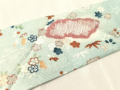 平和屋着物●九寸名古屋帯　駒刺繍　絞り　雲取り花文　正絹　逸品　CABJ7481vp