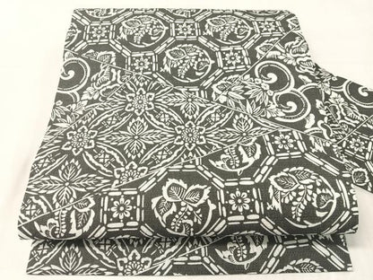 平和屋着物＊夏物　全通柄　九寸名古屋帯　型染め　切嵌吉祥花文　麻　逸品　未使用　CABJ7482vp