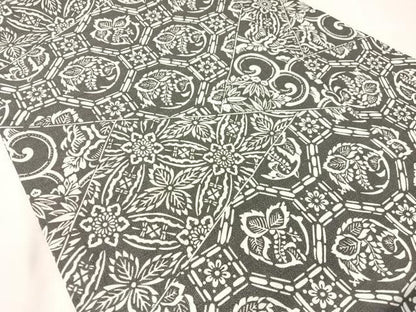 平和屋着物＊夏物　全通柄　九寸名古屋帯　型染め　切嵌吉祥花文　麻　逸品　未使用　CABJ7482vp