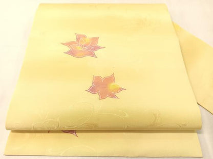 平和屋着物●塩瀬　全通柄　九寸名古屋帯　地紋起こし　舞花文　正絹　逸品　CABJ7483vp