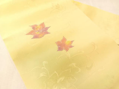 平和屋着物●塩瀬　全通柄　九寸名古屋帯　地紋起こし　舞花文　正絹　逸品　CABJ7483vp