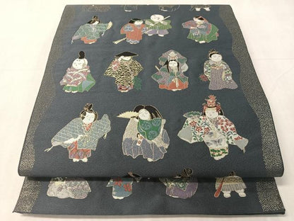 平和屋着物●太鼓柄袋帯　紹巴　唐子　金糸　正絹　逸品　未使用　CABJ7485vp