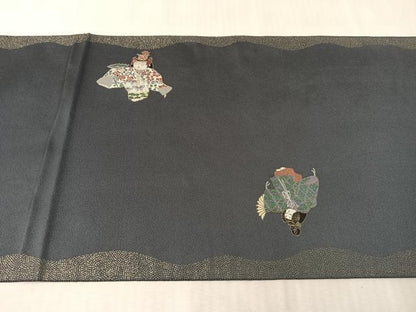 平和屋着物●太鼓柄袋帯　紹巴　唐子　金糸　正絹　逸品　未使用　CABJ7485vp