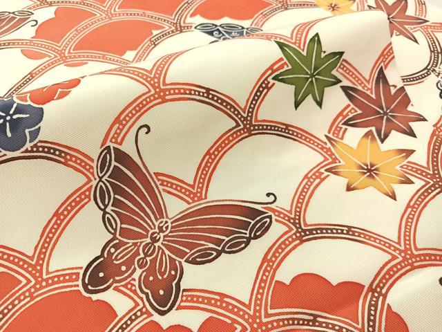 平和屋着物●塩瀬　全通柄　九寸名古屋帯　型染め　青海波花蝶文　正絹　逸品　CABJ7486vp