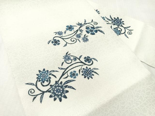 平和屋着物▽九寸名古屋帯　スリーシーズン　春夏秋　紅型　花唐草文　正絹　逸品　CABJ7487vp