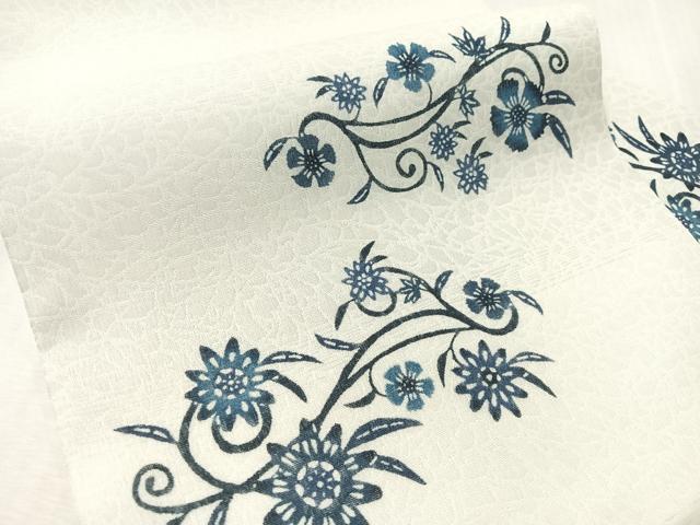 平和屋着物▽九寸名古屋帯　スリーシーズン　春夏秋　紅型　花唐草文　正絹　逸品　CABJ7487vp