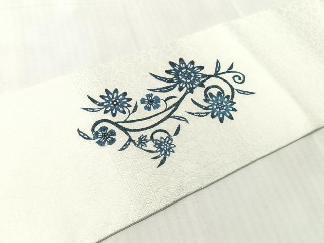 平和屋着物▽九寸名古屋帯　スリーシーズン　春夏秋　紅型　花唐草文　正絹　逸品　CABJ7487vp