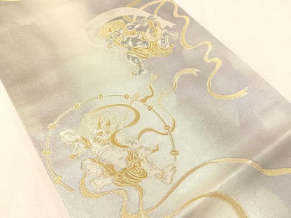 平和屋着物●六通柄袋帯　風神雷神　金銀糸　引箔　正絹　逸品　CABJ7490vp
