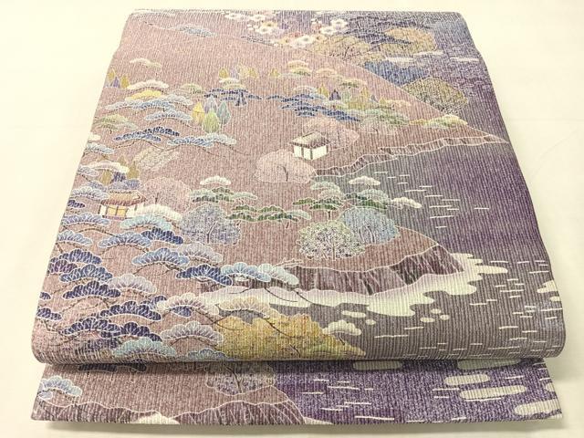平和屋着物●両方向　全通柄袋帯　御所解文　銀通し地　正絹　逸品　CABJ7491vp
