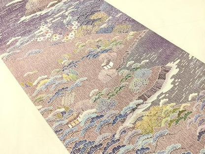 平和屋着物●両方向　全通柄袋帯　御所解文　銀通し地　正絹　逸品　CABJ7491vp