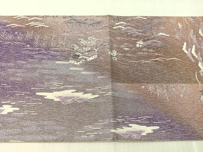 平和屋着物●両方向　全通柄袋帯　御所解文　銀通し地　正絹　逸品　CABJ7491vp