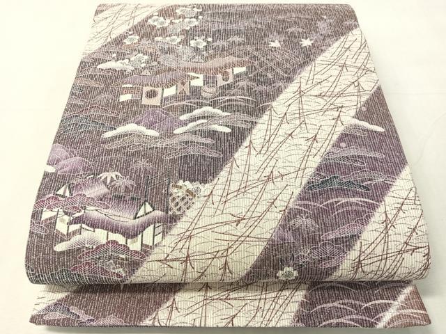 平和屋着物●両方向　全通柄袋帯　御所解文　銀通し地　正絹　逸品　CABJ7491vp