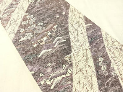 平和屋着物●両方向　全通柄袋帯　御所解文　銀通し地　正絹　逸品　CABJ7491vp