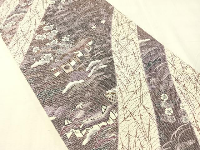 平和屋着物●両方向　全通柄袋帯　御所解文　銀通し地　正絹　逸品　CABJ7491vp
