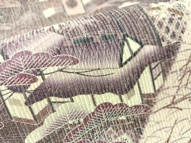 平和屋着物●両方向　全通柄袋帯　御所解文　銀通し地　正絹　逸品　CABJ7491vp