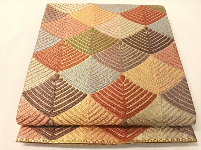 平和屋着物●六通柄袋帯　唐織　菱松葉　金糸　正絹　逸品　CABJ7496vp