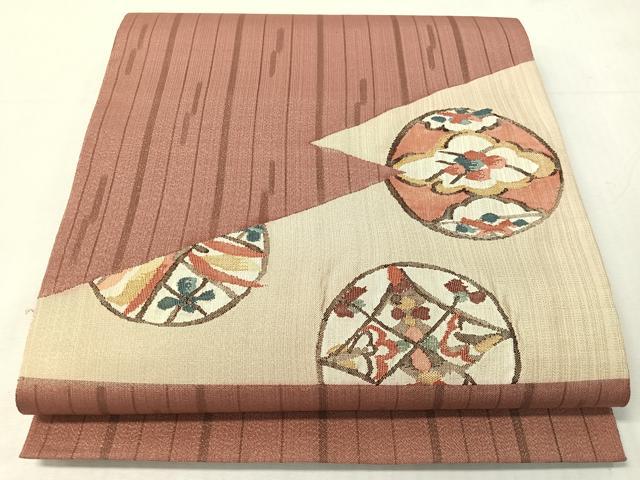 平和屋着物●太鼓柄袋帯　雲取り丸文　金糸　正絹　逸品　CABJ7497vp