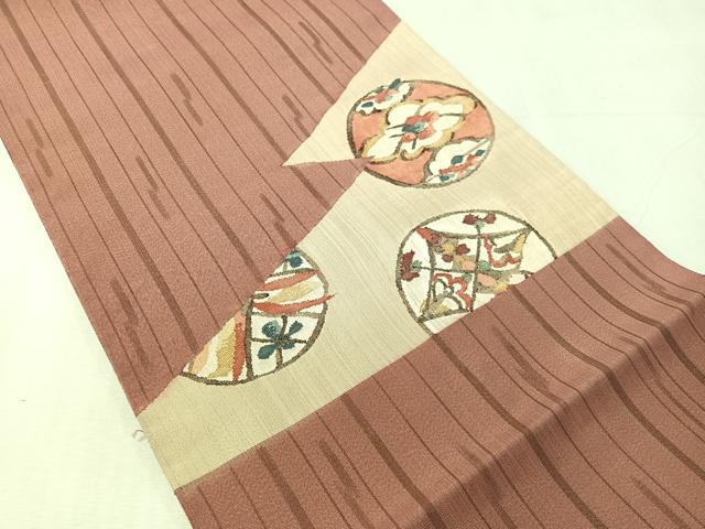 平和屋着物●太鼓柄袋帯　雲取り丸文　金糸　正絹　逸品　CABJ7497vp