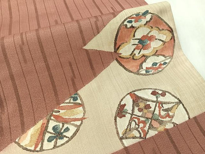 平和屋着物●太鼓柄袋帯　雲取り丸文　金糸　正絹　逸品　CABJ7497vp
