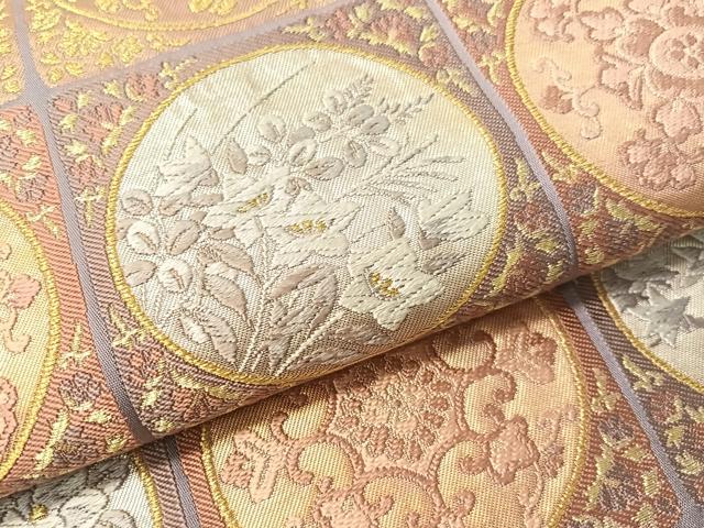 平和屋着物●西陣の名門　加納幸謹製　六通柄袋帯　唐織　市松花丸文　金糸　正絹　逸品　CABJ7502vp