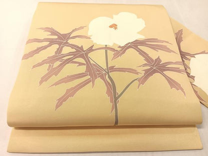平和屋着物●塩瀬　九寸名古屋帯　刺繍　草花文　正絹　逸品　CABJ7505vp