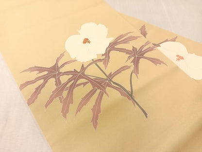 平和屋着物●塩瀬　九寸名古屋帯　刺繍　草花文　正絹　逸品　CABJ7505vp