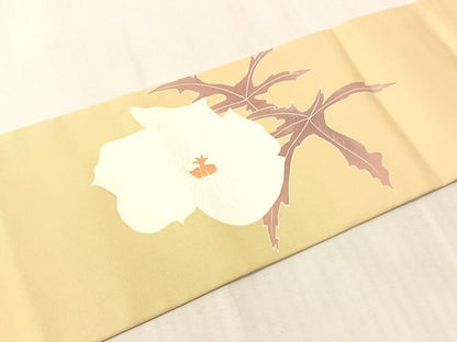平和屋着物●塩瀬　九寸名古屋帯　刺繍　草花文　正絹　逸品　CABJ7505vp