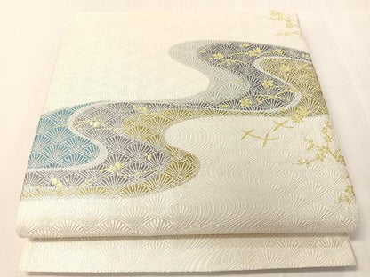 平和屋着物●六通柄袋帯　流水花鳥文　金銀糸　正絹　逸品　CABJ7509vp