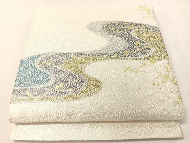 平和屋着物●六通柄袋帯　流水花鳥文　金銀糸　正絹　逸品　CABJ7509vp