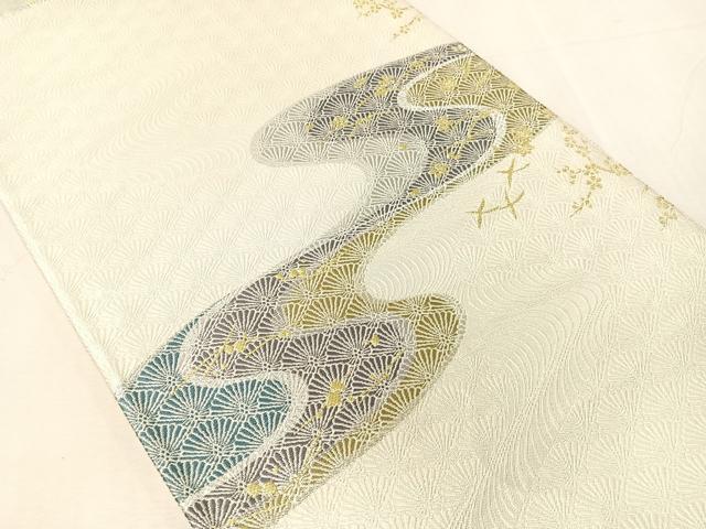 平和屋着物●六通柄袋帯　流水花鳥文　金銀糸　正絹　逸品　CABJ7509vp