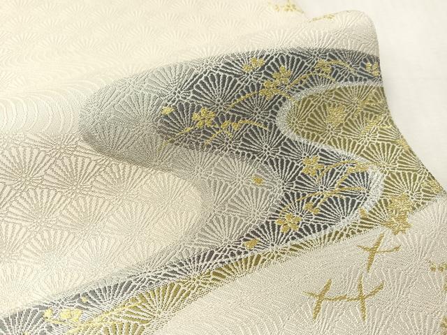 平和屋着物●六通柄袋帯　流水花鳥文　金銀糸　正絹　逸品　CABJ7509vp