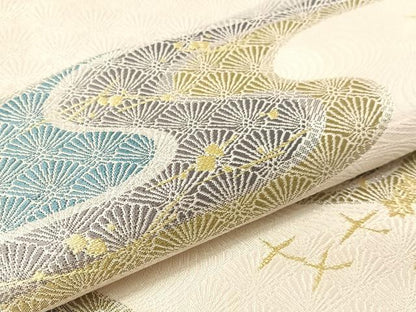 平和屋着物●六通柄袋帯　流水花鳥文　金銀糸　正絹　逸品　CABJ7509vp