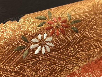 平和屋着物●中国三大刺繍　スワトウ刺繍　太鼓柄袋帯　絞り　雲取り花鳥文　黒地　金彩　正絹　逸品　CABJ7511vp