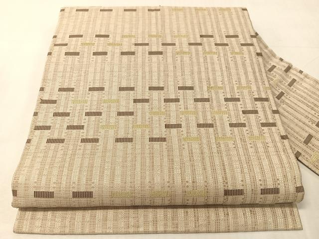 平和屋着物●九寸名古屋帯　幾何学文様　金糸　正絹　逸品　CABJ7512vp