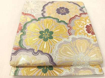 平和屋着物●六通柄袋帯　雪輪重ね花文　金銀糸　正絹　逸品　CABJ7517vp