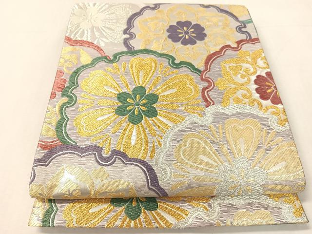 平和屋着物●六通柄袋帯　雪輪重ね花文　金銀糸　正絹　逸品　CABJ7517vp