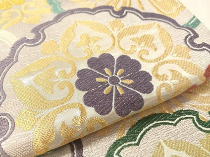 平和屋着物●六通柄袋帯　雪輪重ね花文　金銀糸　正絹　逸品　CABJ7517vp