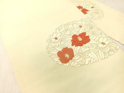 平和屋着物●塩瀬　九寸名古屋帯　草花丸文　金彩　正絹　逸品　CABJ7519vp