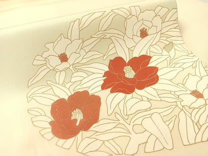 平和屋着物●塩瀬　九寸名古屋帯　草花丸文　金彩　正絹　逸品　CABJ7519vp