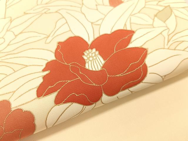 平和屋着物●塩瀬　九寸名古屋帯　草花丸文　金彩　正絹　逸品　CABJ7519vp