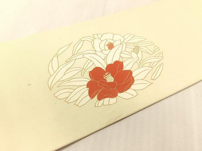 平和屋着物●塩瀬　九寸名古屋帯　草花丸文　金彩　正絹　逸品　CABJ7519vp