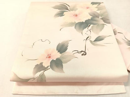 平和屋着物●九寸名古屋帯　手描き　刺繍　草花文　正絹　逸品　CABJ7520vp