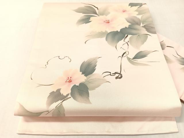 平和屋着物●九寸名古屋帯　手描き　刺繍　草花文　正絹　逸品　CABJ7520vp