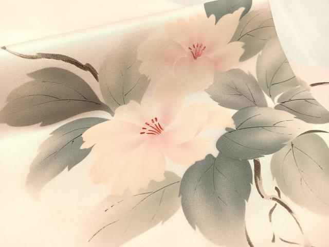平和屋着物●九寸名古屋帯　手描き　刺繍　草花文　正絹　逸品　CABJ7520vp