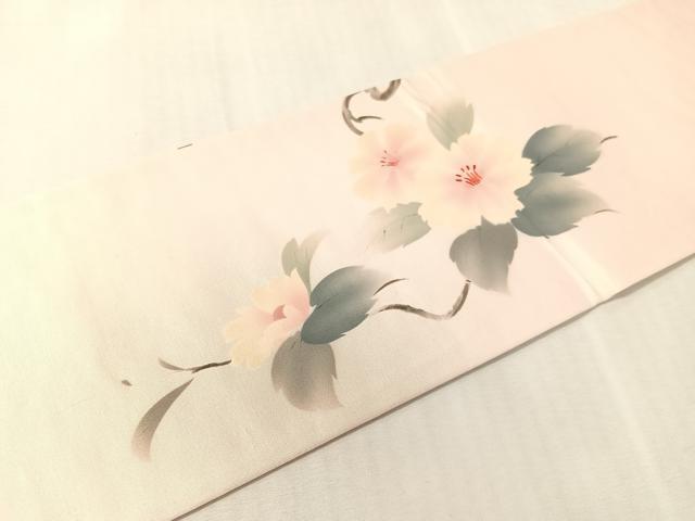 平和屋着物●九寸名古屋帯　手描き　刺繍　草花文　正絹　逸品　CABJ7520vp